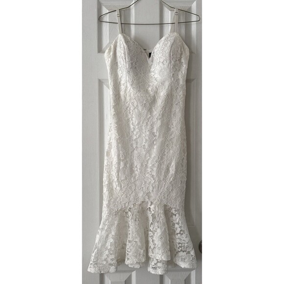 Guess Women’s White Lace Dress Formal Midi Ruffle Zipper Back Size 4 - Picture 1 of 12